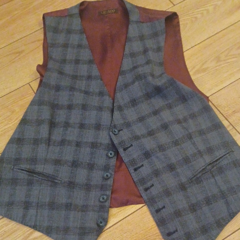 J.H.Hilburn Mens PLAID GREY & BLACK Vest Lined CUSTOM